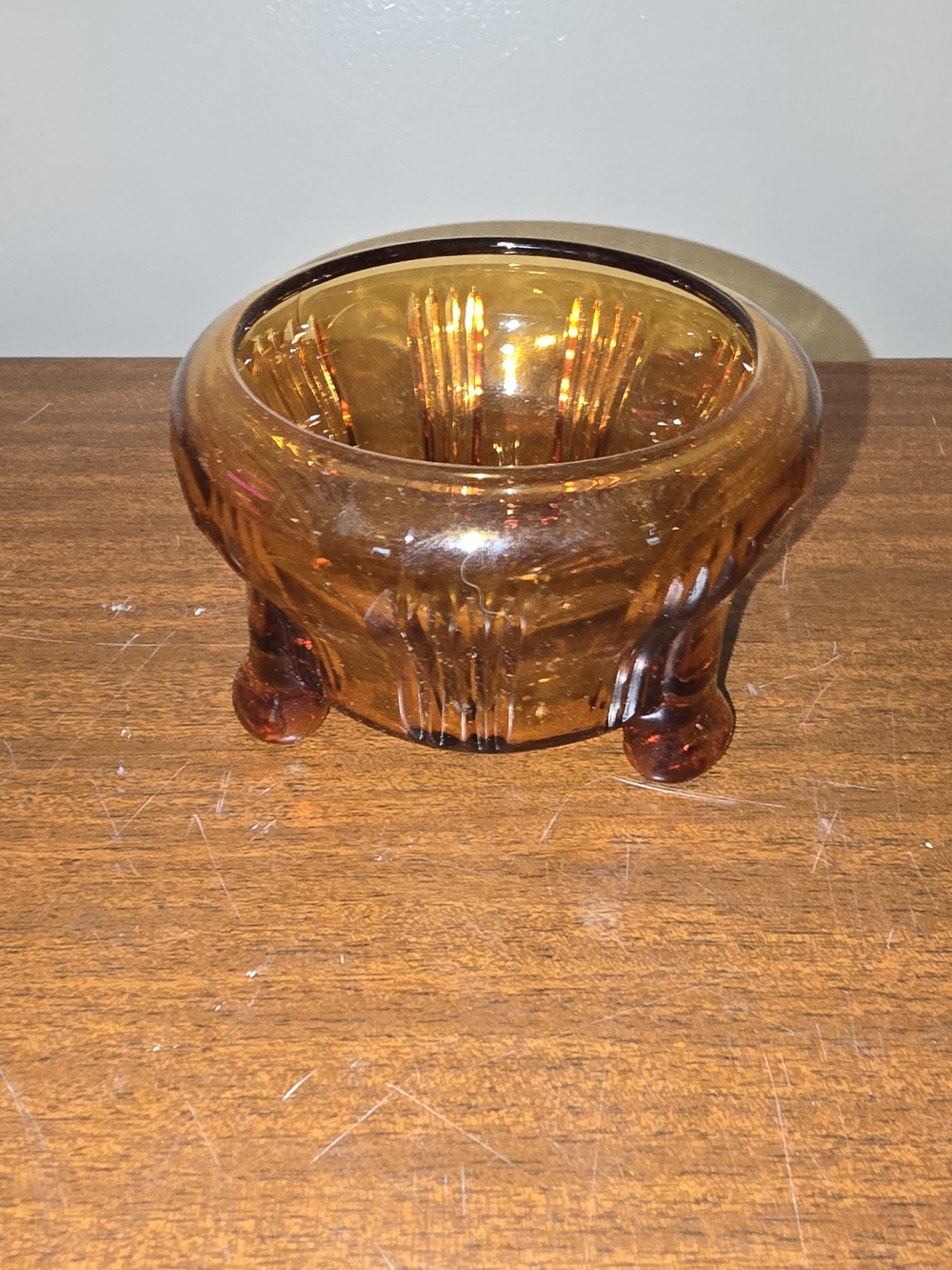 Vintage Powder Box Trinket Dish Amber Glass